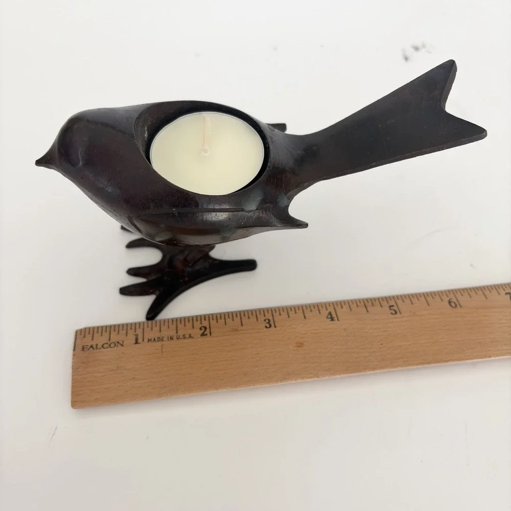 Metal Cast Iron Bird Decor Candle Holder Tealight India Burnished Brown Rustic‎